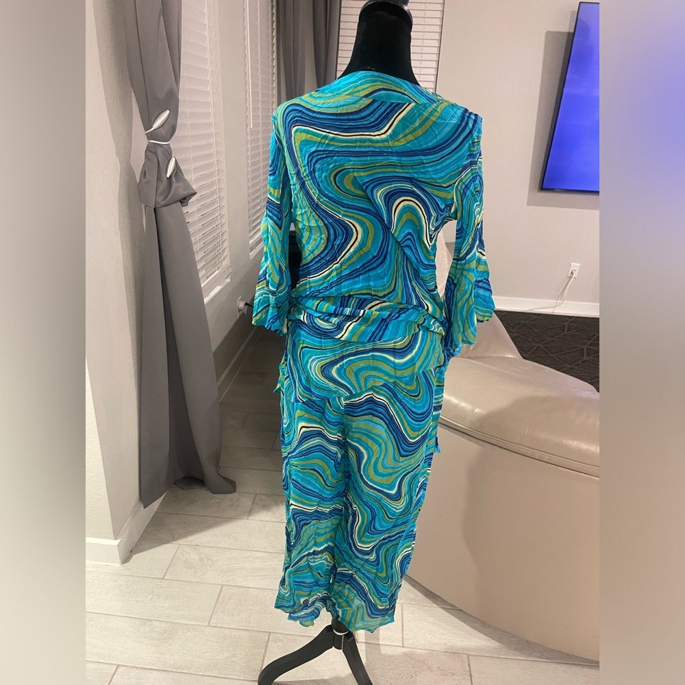 Soma 100% Silk beaded print tunic blouse & Cropped Pant Set Sz 1 / S - Picture 4 of 11